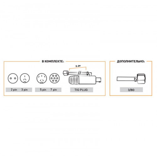 Горелка аргонодуговая Aurora TIG 18 (TIG 315) 320A (100%), 4m, (газ M10x1,вода -б/р, с упр. разъёмами 2-3-5-7pin)