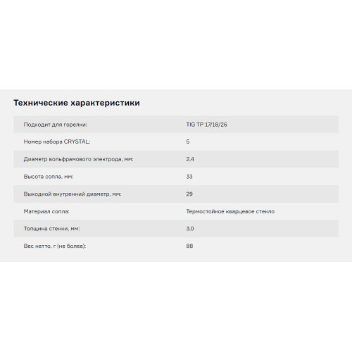 Набор ПТК CRYSTAL №5 горелки TIG TP 17/18/26 (d=2.4 мм, газ.линза) CRT1705