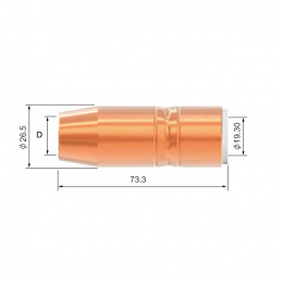 Сопло газовое для горелки PARKER TRG ICON 200A/300A/400A/500A (коническое, медное, D16.0/73.3/2.4мм, резьба 1/8, упак. - 5 шт.)