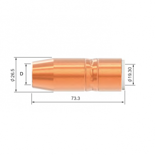 Сопло газовое для горелки PARKER TRG ICON 200A/300A/400A/500A (коническое, медное, D16.0/73.3/2.4мм, резьба 1/8, упак. - 5 шт.)