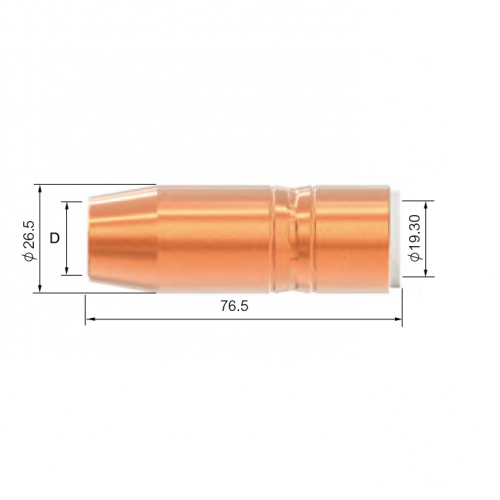 Сопло газовое для горелки PARKER TRG ICON 200A/300A/400A/500A (коническое, медное, d=16.0x76.5x2.4 мм, резьба 1/4, упак. - 5 шт.)