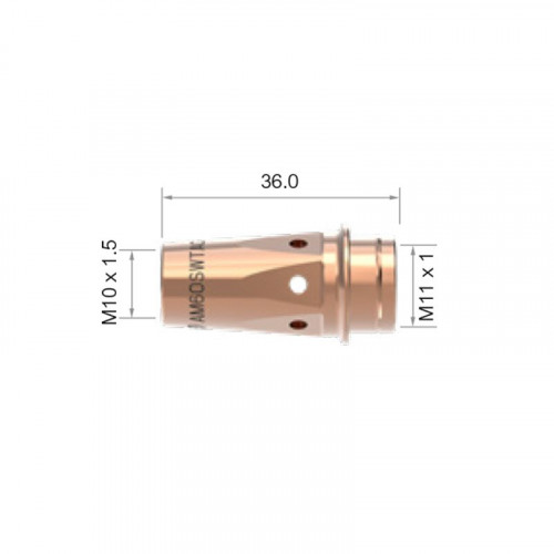 Держатель наконечника горелки PARKER M6OSW (усиленный, М10x1.5/36.0мм/M11x1, медь)