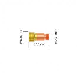 Корпус цанги для горелки PARKER DGT/SGT17/18/26/125M/225F (1.6x27мм, укороченная газ.линза)