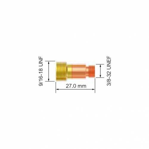 Корпус цанги для горелки PARKER DGT/SGT17/18/26/125M/225F (2.4x27мм, укороченная газ.линза)