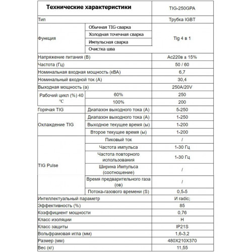 Аргонодуговой аппарат ANDELI TIG-250GPA/GPAC (Pulse, очистка шва, холод.сварка)