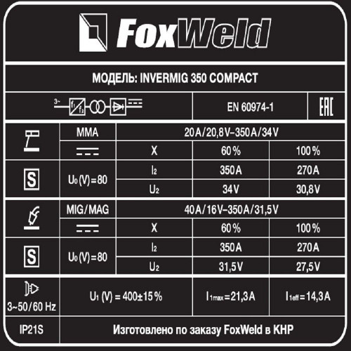 Сварочный полуавтомат FoxWeld INVERMIG 350 COMPACT