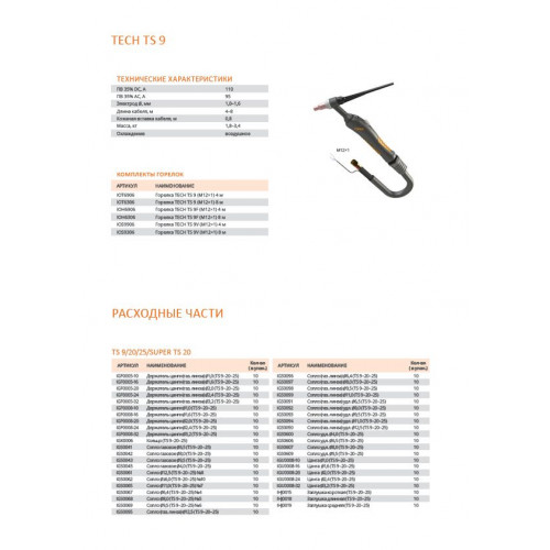 Горелка аргонодуговая Сварог TECH TS 9 (M12×1, 8м)