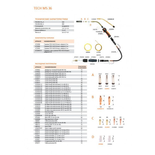 Горелка сварочная для полуавтомата Сварог TECH MS 36 (340А, 5 метров, с удл. гусаком)
