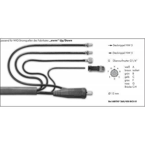 Горелка аргонодуговая Abicor Binzel ABITIG 450W GRIP 4м (вода BHC-11, кабель BSB 35-50, 8pin, EWM Up/Down) без КО